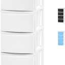 IRIS USA Plastic Drawer Storage Organizer, 4-Drawers, for Classroom Art Supplies Dresser Closet Bathroom Dorm Bedroom Laundry Room, Slim Narrow, White Frame with Matte White Front Panels