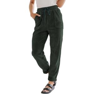 EVALESS Corduroy Pants for Women Casual Drawstring Elastic High Waist Straight Leg Pants Loose Comfy Trousers with Pockets (Small, B Green)