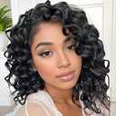 Ocean Wave Crochet Hair 9 Inch Curly Crochet Hair Ocean Wave 7 Packs Deep Wave Short Wavy Crochet Braids Hair Extensions for Women Water Wave (1B)