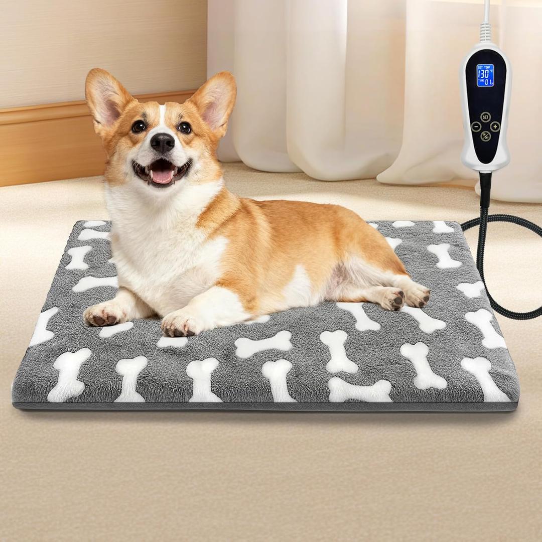 Bestio Dog Heating Pad,22x 18 in Heated Dog Bed with Constant Heat & Auto ModesMET&UL Certified Pet Heating Pad,Chew-Resistant Cord,Waterproof Washable Cover-Gray