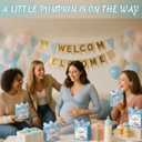 Gersoniel 50 Set a Little Pumpkin Is on the Way Baby Shower Party Gift Bags with Handles Fall Pumpkin Baby Shower Paper Bags with Ribbon Bow and Blue Tissue Paper for Autumn Gender Reveal Decoration