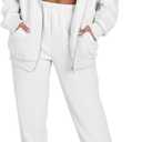 ANRABESS Womens 2 Piece Outfits Sweatsuits Oversized Zip Up Sweatshirt Jogger Sweatpants Tracksuit Sweat Lounge Matching Set (Medium, White)