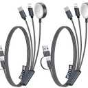 2Pack Multi Charging Cable Cord for Travel Essentials,Apple Watch Charger,iPhone Charger,[3-in-2] Type C/Lightning Cable Portable Designed for iWatch,iPhone 17-8,Galaxy S25-21,AirPods,iPad-1.8M Black (2Pack-6 FT)