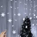 Snowflake Window Curtain Lights, 13ft 96 LED Snowflake Christmas Icicle Lights with Remote,18 Drops,8 Modes Twinkle Fairy Light for Christmas Tree, Bedroom, House, Holiday, Yard Decoration (White)