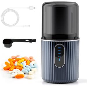 Cordless Electric Pill Crusher Grinder Pulverizer - Grind and Pulverize Multiple Pills, Small and Large Medication and Vitamin Tablets to Fine Powder - Removable Grinding Cup for Easy Cleaning (Navy Blue)