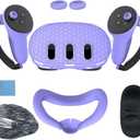 Silicone Cover Set Compatible with Meta/Oculus Quest 3, VR Headset Shell Cover, Controller Grips, Facial Interface Cover, Protective Lens Cover (Purple)