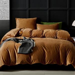 WARMDERN Camel Flannel Velvet Duvet Cover Queen Size Duvet Cover Bedding Sets, 3pcs Ultra Soft Luxury Textured Modern Crystal Velvet Duvet Covers with Zipper Closure(Camel, Queen)