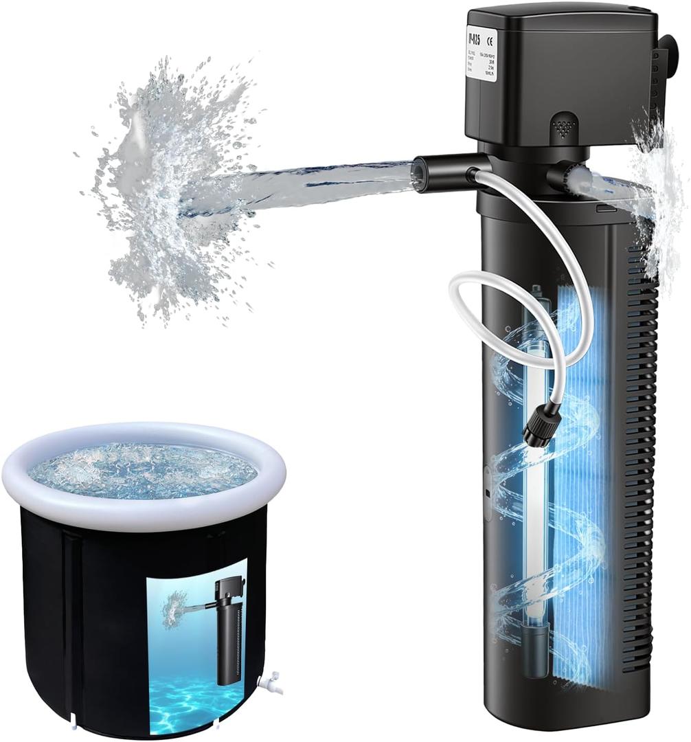 COOSPIDER Pool Filter 600GPH with U-V Light for 75-1000 Gallon Swimming Pool Cold Plunge Tub Small Pond, Submersible Cold Plunge Filter with 35W Pump for Water Clean & Clarity, Wave Make, Filtration