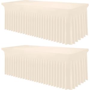 Smiry Spandex Tablecloth 2 Pack, Elastic Fitted Stretch Tablecloth for 6FT Rectangle Tables, Waterproof Washable Table Cover Skirt for Outdoor, Wedding, Banquet & Parties (Beige, 72Lx30Wx30H Inch)
