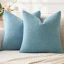MIULEE Smoke Blue Couch Pillow Covers 16x16 Inch, Set of 2 Soft Chenille Decorative Square Throw Pillow Covers Farmhouse for Sofa Living Room Bed (16" x 16" (Pack of 2))