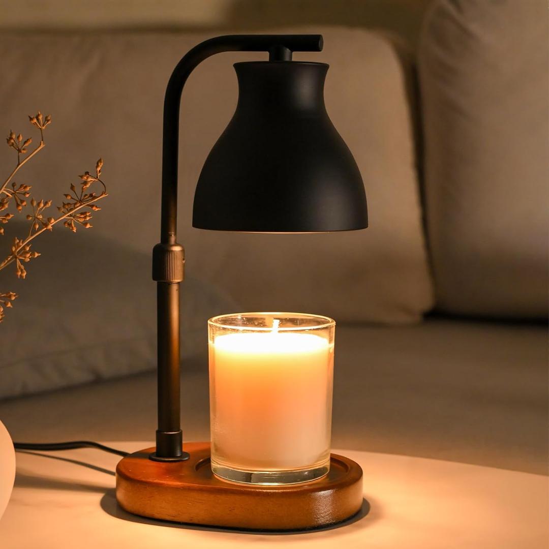 SOKCVSEA Candle Warmer Lamp - Candle Lamp Warmer with Timer Height Adjustable, Birthday Gifts for Mom Women, House Warming Gifts New Home Decor, Wax Melt Warmer with 2 Bulbs A.Black