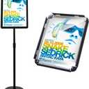 HUAZI Floor Standing Sign Holder Pedestal Sign Stand for 11 x 17 inches Graphics, Rounded Corner Frame & Pole Height Adjustable - Color Black