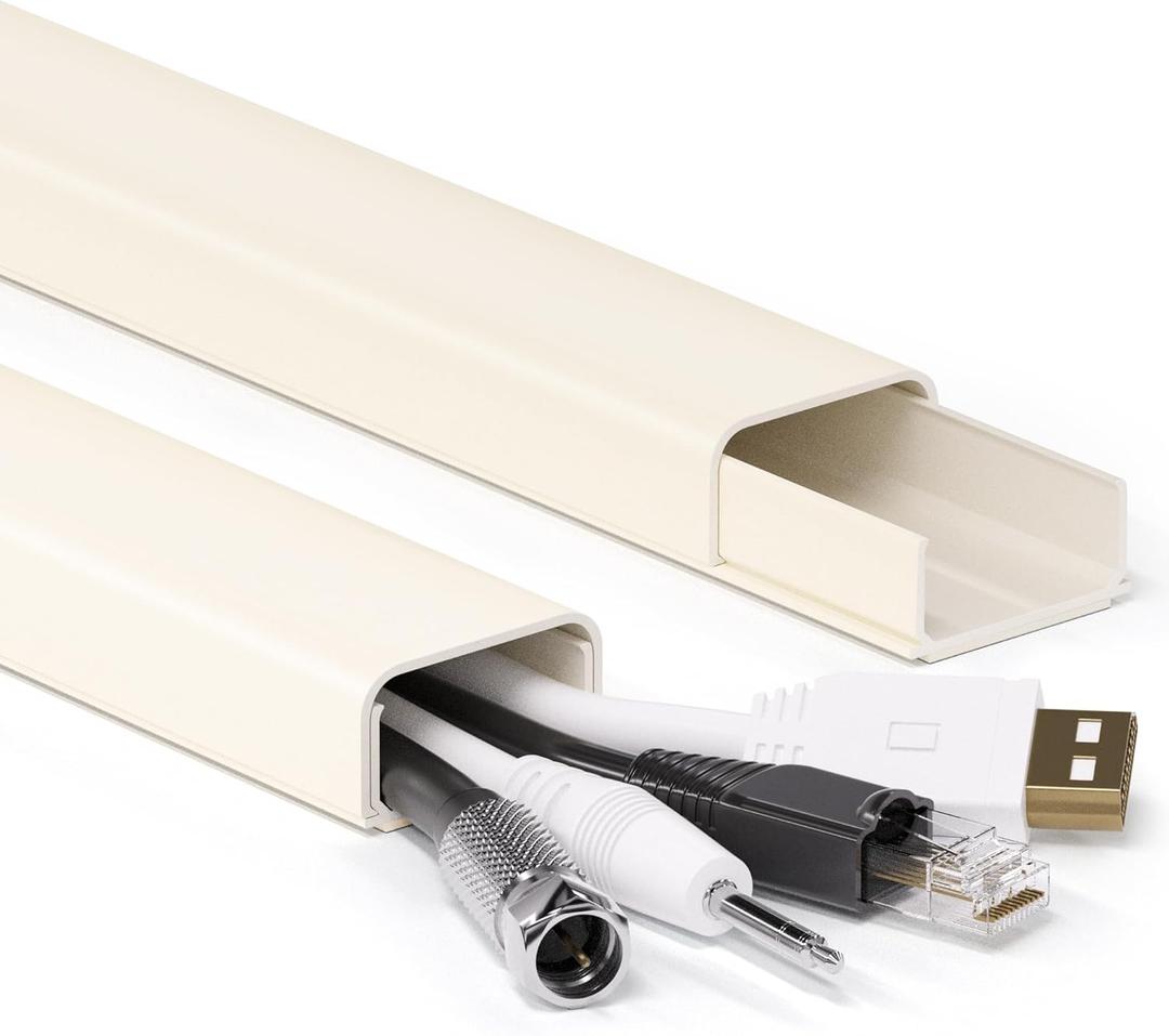 34in (2X L17in) Large Wire Hiders for TV on Wall for 3-4 Cords, TV Cord Hider for Wall Mounted TV, PVC Cable Cover Kit with Pre-Applied Adhesive Tape, Ideal for Wall Mounted TVs, W1.2in H0.7in Beige