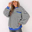 TARSE Oversized Crewneck Sweatshirt for Women Dropped Shoulders Striped Shirt Plain Pullover Ladies Loose Long Sleeve Tops (XL)