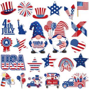 25 Pieces Patriotic Memorial Day Refrigerator Magnets 4th of July Magnets Independence Day Gnomes USA Flag Decorative Fridge Magnetic Stickers for Fridge Metal Door Mailbox Locker Office Cabinet Decor