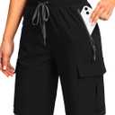 Soothfeel Women's 9" Hiking Cargo Shorts with 5 Pockets Quick Dry Summer Athletic Golf Bermuda Long Shorts for Women Casual (Black, S)