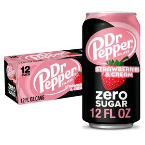 Dr Pepper Zero Strawberries and Cream Soda, 12 fl oz cans, 12 Pack (EXP 01/19/26)