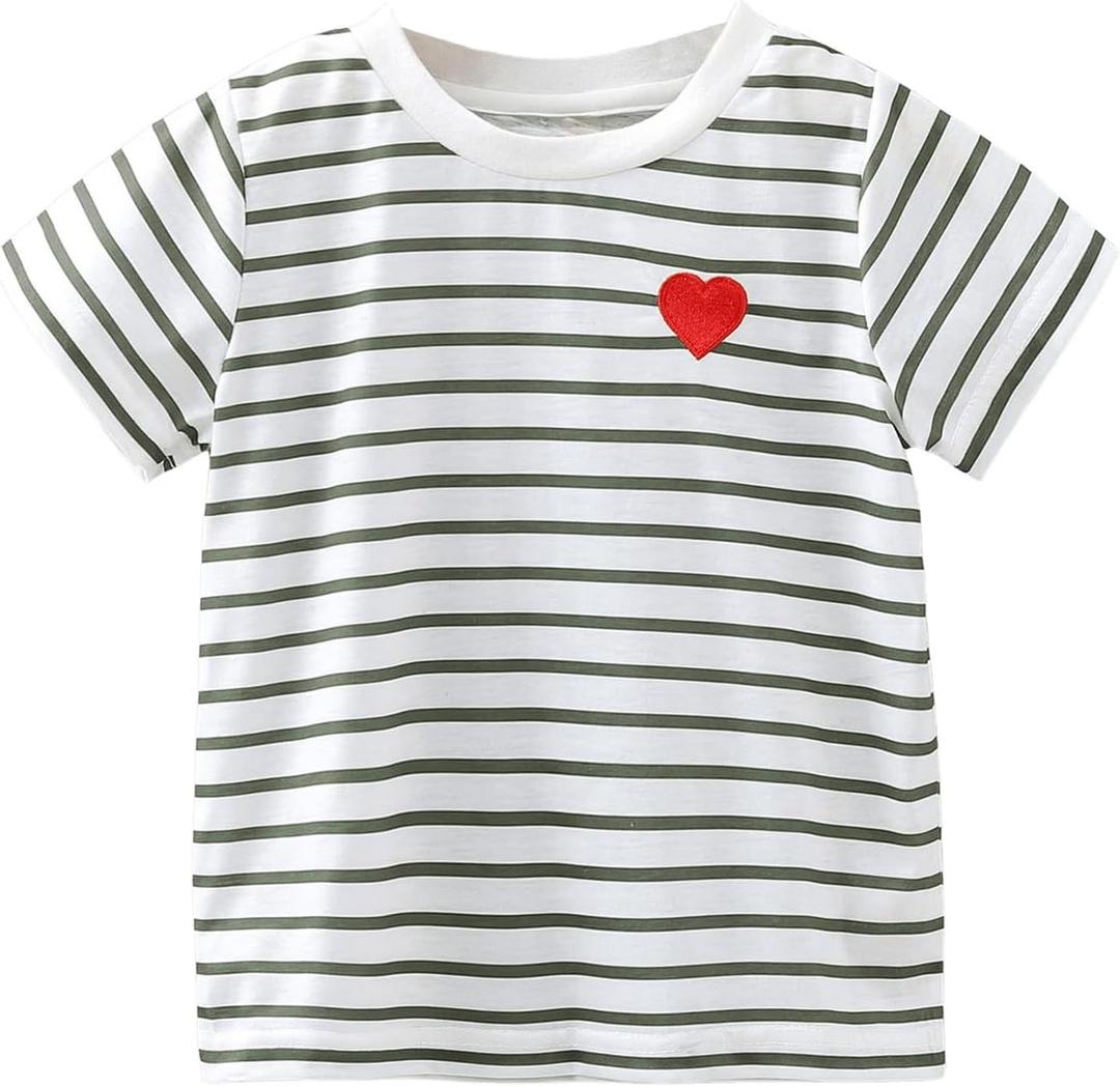 SOLY HUX Toddler Girl's Striped Print Short Sleeve Tee Shirts Heart Crewneck Cute Summer Tops (White)