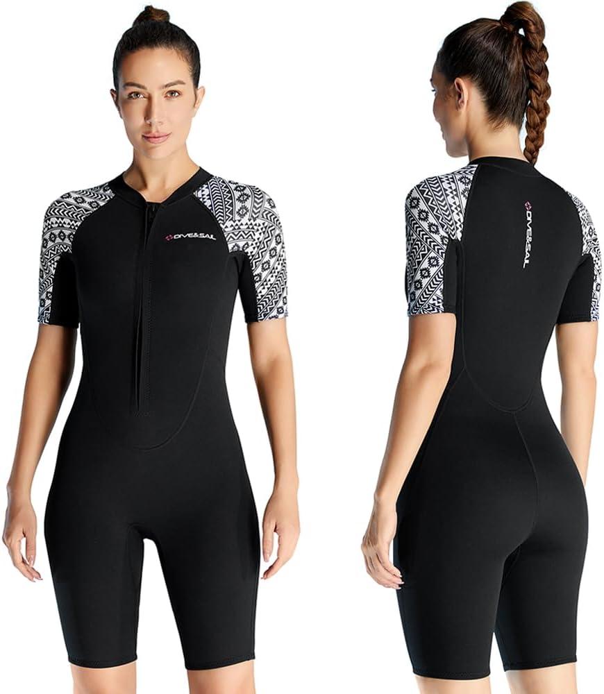 Mens Wetsuit Women Adult Shorty 2MM Neoprene Wet Suit Diving Scuba Surfing Suits, One Piece Short Sleeve Thermal Wetsuits Back Zip Swimsuit for Snorkeling Kayaking Swimming Aerobics Water Sports (Large, New 3MM Women Black)