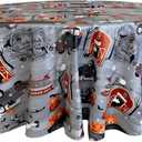 Newbridge 70 Inch Round Haunted Halloween Rustic Ghost Farm Vinyl Tablecloth with Flannel Backing, Haunted Barn and Pumpkin Truck Halloween Design, Easy Care Wipe Clean Table Cover