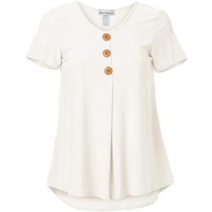 Star Vixen Womens Elbow Sleeve Button Front Flowy Tank Top with Pleated Detail (White)