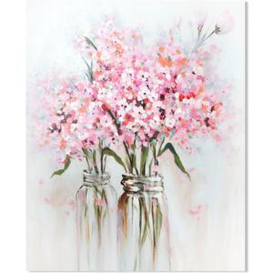 YPY Abstract Bouquet Canvas Wall Art: Pink Flower in Vase Artwork Hand Painted Oil Painting for Teen Girl Bedroom Floral Picture Poster for Living Room Decor 24" x 30"