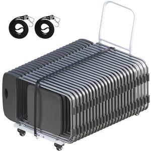 Adjustable Folding Chair Cart with Wheels & Two 78.7in Ropes, 300 LBS Capacity for 35 Chairs Heavy-Duty Folding Chair Dolly, Multi-Function Storage Cart for Party, Wedding, Meeting, White