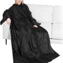 PAVILIA Wearable Blanket with Sleeves for Adult Women Men, Cozy Fleece Warm Wrap Throw with Arms, Gifts for Christmas, Wife (Black)