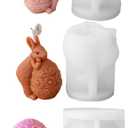 Easter Bunny Egg Silicone Candle Mold, 3D Rabbit with Decorative Egg Design, DIY Aromatherapy Candle Making Mold Set