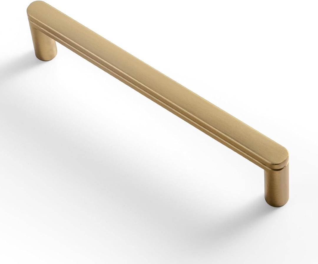 Goo-Ki 6 Pack 5 Inch Champagne Bronze Cabinet Pull Handle  Decorative Grooved Texture & Non-Slip Grip for Farmhouse/Industrial Cabinetry (5" Center to Center)