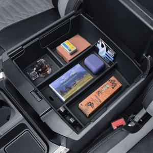 EDBETOS Full Center Console Organizer Compatible with 2023 2024 Ford F250 F350 F450 F550 Super Duty Insert Tray Accessories Armrest Box Secondary Storage Box, Original Tray Can be Placed on top