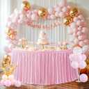 9ft Pink Satin Table Skirt for Rectangle Tables Wrinkle Free Glitter Desk Skirts Pleated Ruffle Table Cloth for Wedding Princess Girls Birthday Baby Shower Party Table Skirting Decorations