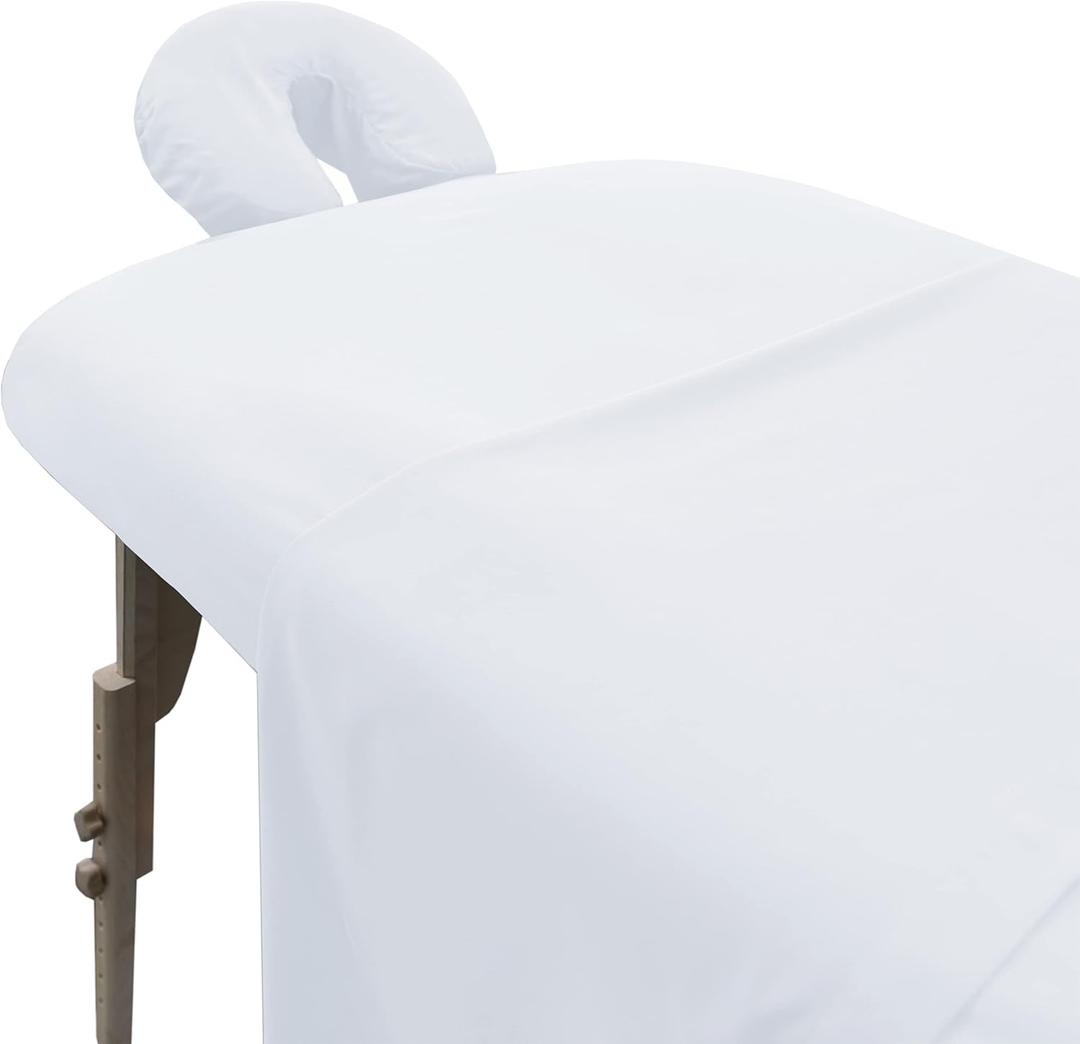 LONDON LINENS Soft Microfiber Massage Table Sheets Set 3 Piece Set - Includes Massage Table Cover, Massage Fitted Sheet, and Massage Face Rest Cover (White)