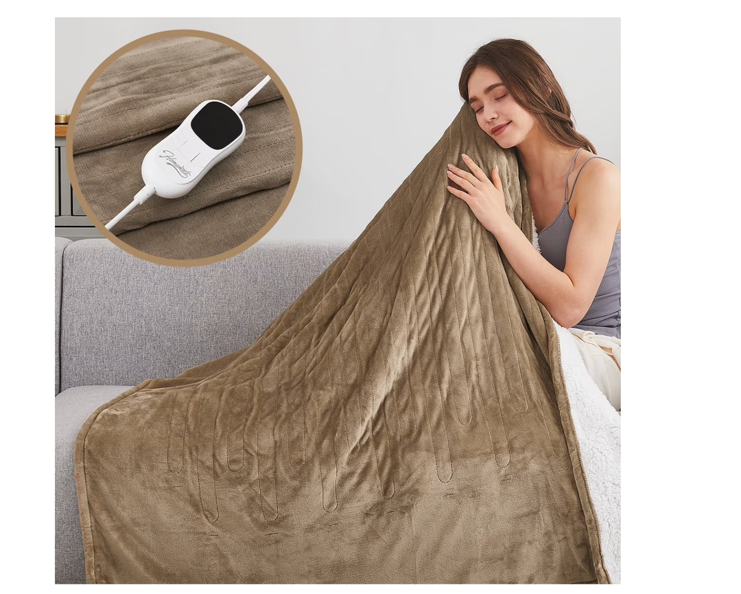 Homemate Electric Heated Blanket Twin Size , 62"x84" Heating Bed Blankets with 10 Heating Levels 8 Hours Auto Off Fast Heating Over-Heated Protection Ultra Soft Warm Flannel ETL Certified, Beige