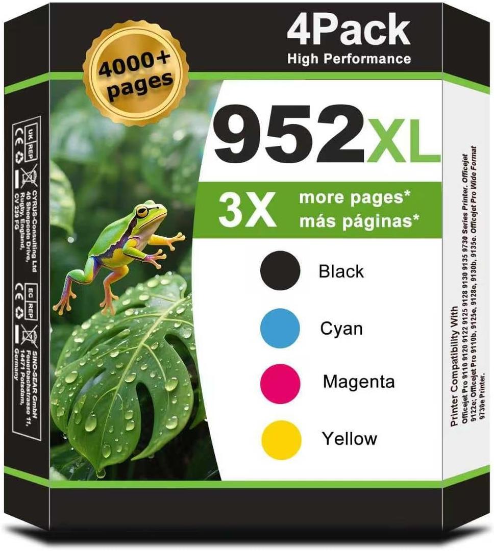 952XL 952 Ink Cartridges Black Color Combo Pack Compatible for HP 952 XL for HP952 Work for OfficeJet Pro 8710 7740 8720 8725 8210 8715 8702 8740 7720 8730 8735 8736 8740 Cyan Magenta Yellow(4-Pack)