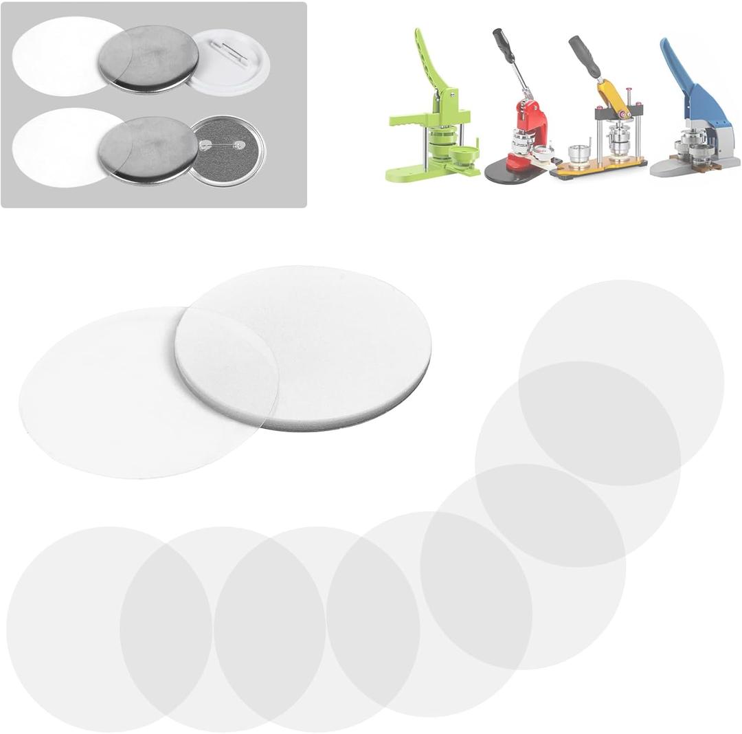 200Pcs Clear Badge Film 70mm (2.76in), Transparent Badge Protective Film for 2.25 Inch 58mm Button Maker Machine, Plastic Film for DIY Round Badge Button, Circle Button Making Parts Mylars