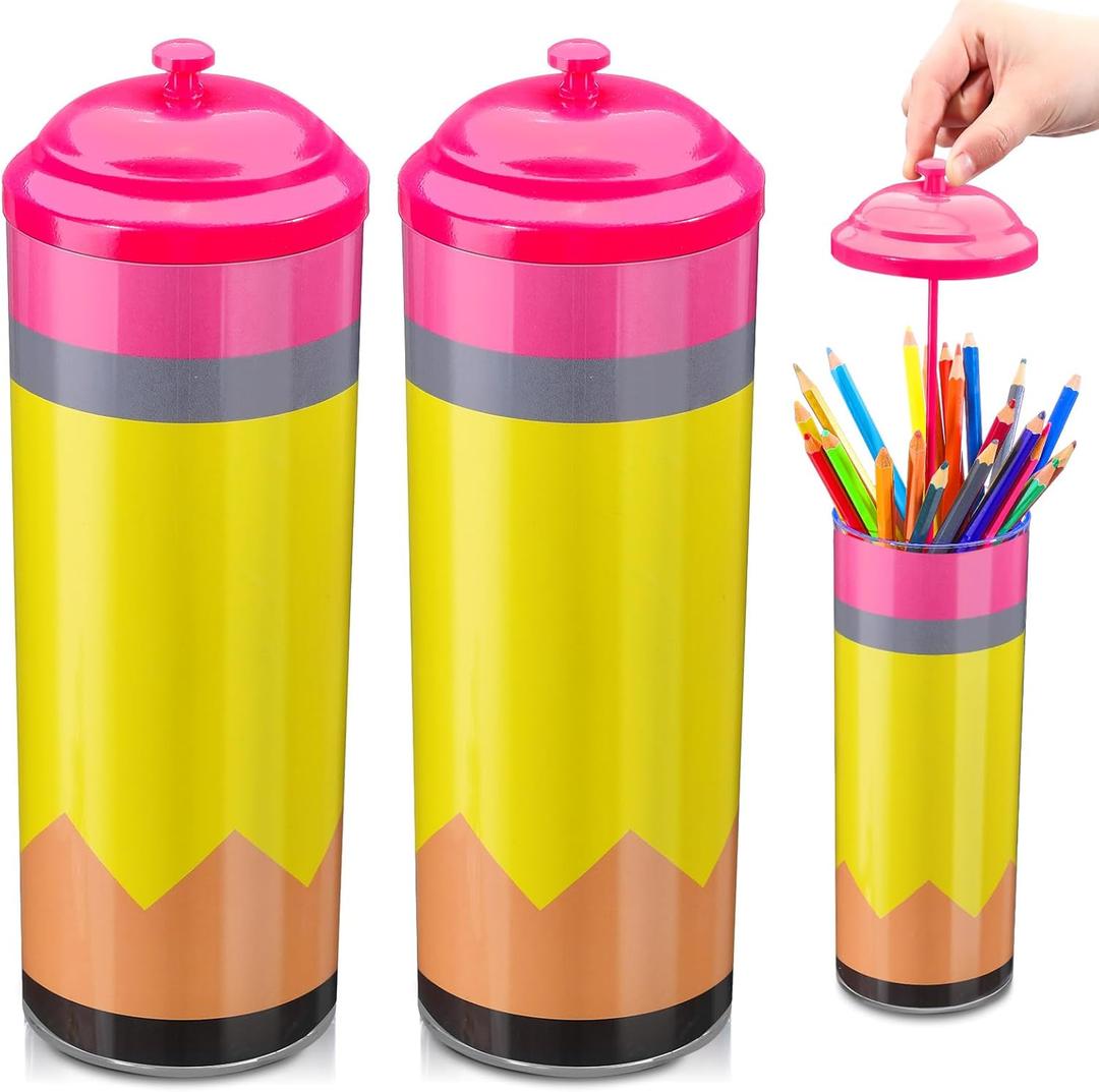 Sherr 2 Pcs Pencil Dispensers for Classroom with Lid Back to School Gift for Kids Students Teacher Must Haves Plastic Straw Dispenser Holder for Pencils Pens Stationery Storage Organization for Office