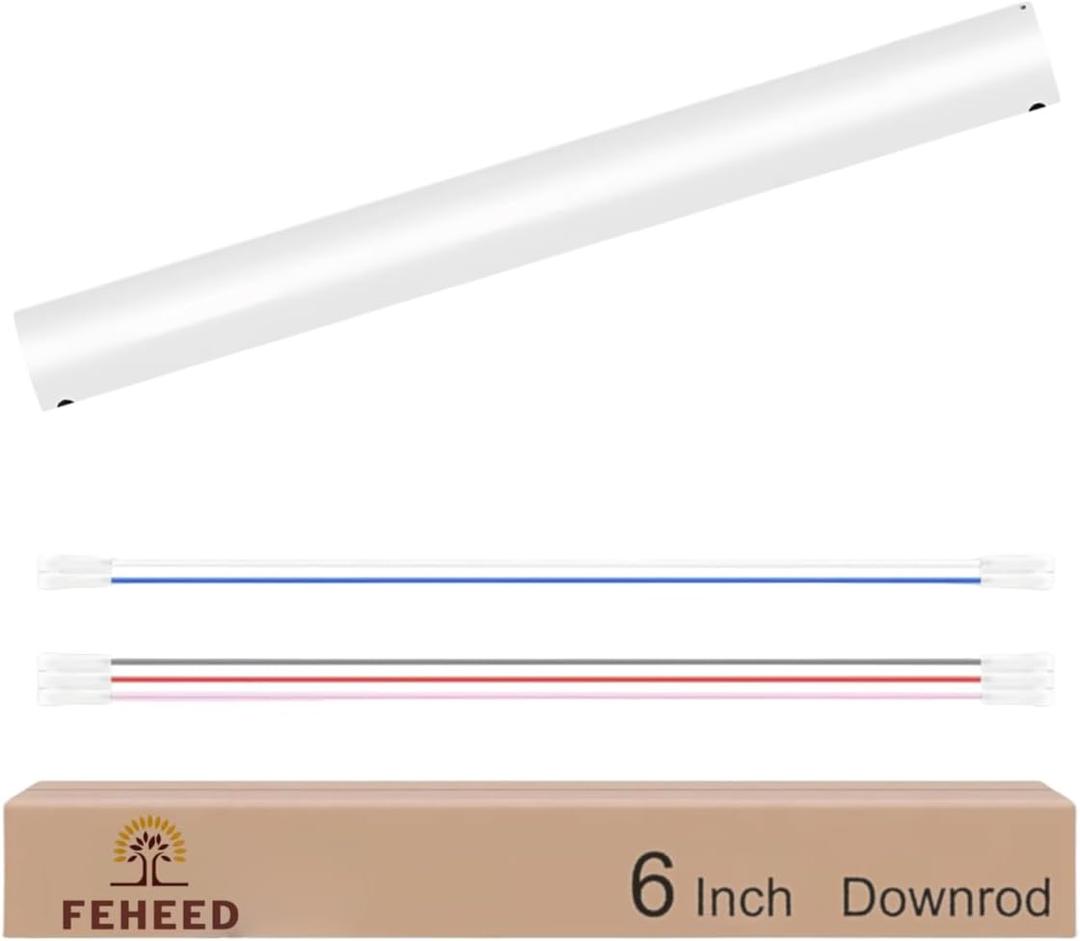 6 Inch Ceiling Fan Downrod, 1" Diameter White Ceiling Fan Extension Rod (No Threads) with 5 x 18-AWG Wires,Universal Down Rods for Ceiling Fans,Easy Installation