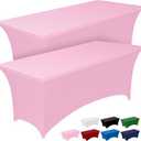 Pureegg Spandex Tablecloth 6ft - 2 Pack, Fitted and Tight Cloth for Rectangle Table, Wrinkle-Free and Stretch Table Cover for Party, Wedding, Banquet and Birthday, Pink