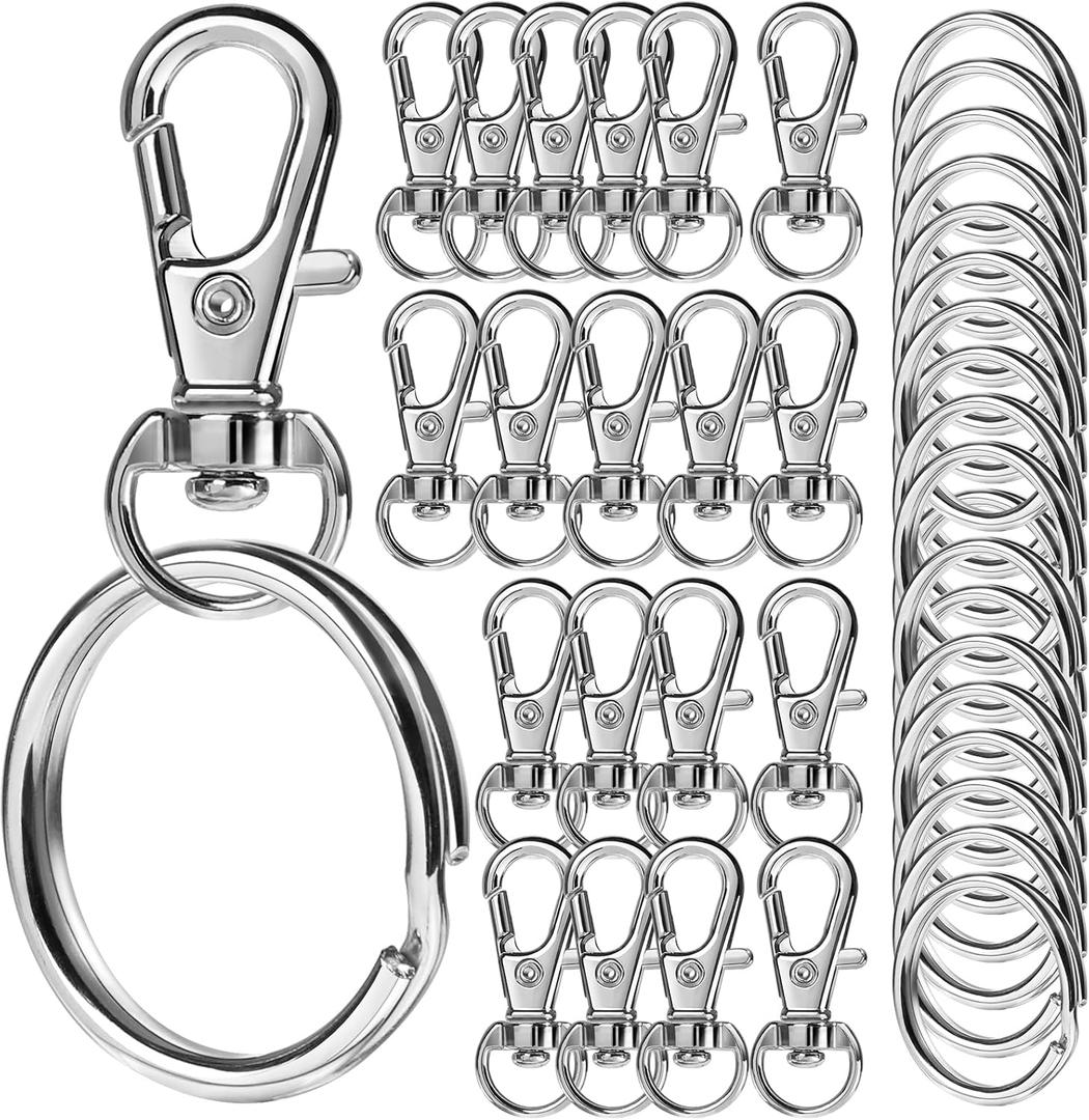 LEOBRO 100PCS Keychain Clip and Key Ring, Lobster Claw Clasps, Keychains, Key Chain Rings and Key Chain Hooks, Metal Keyrings, Keychain Kit for Crafts