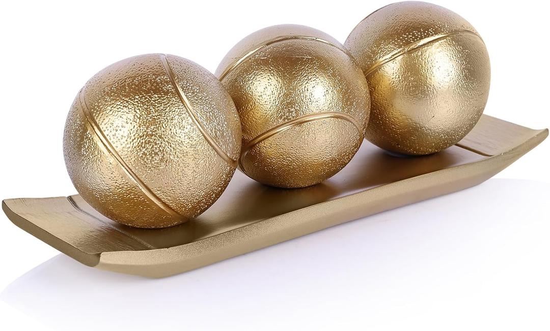 LCCCK Decorative Tray with Balls Set, Gold Decor Orbs TV Stand, Coffee Table Centerpiece, Elegant Orbs Decorative Balls for Dining Kitchen Console Fireplace Decor Centro De Mesa De Comedor
