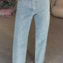 Unybwonn Straight Leg Rhinestone Jeans High Waist Pearl Sparkly Denim Pants (Blue, M)
