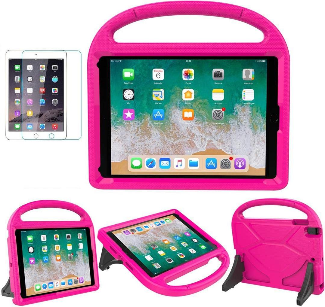SUPLIK Kids Case for iPad 5th/6th Generation (9.7-inch, 2017/2018), iPad Air 2 Case with Screen Protector, iPad Pro 9.7 Durable Shockproof Protective Cover with Handle Stand for Kids, Pink (Pink)