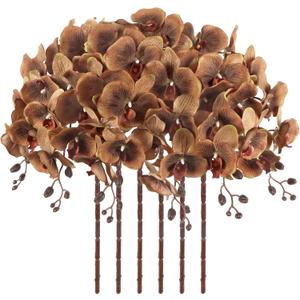 41in Orchids Artificial Flowers Fake Orchid 6PCS Velvet Silk Orchids That Look Real Long Stem Artificial Flowers for Tall Vase for Home Party Fall Halloween Dcor (Coffee)