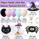 166pcs Halloween Balloon Arch Kit - Pastel Rainbow & Black Latex Balloons with Witch Hat/Ghost/Spider/Black Cat Foil Balloons for Little Boo Birthday, Halloween Baby Shower Party Decorations