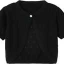Girls Cardigan Sweater, Childrens Kids Toddler Bolero Shrug, Button Cover Up Cropped Tops (18-24 Months, Black-short Sleeve)