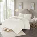 Madison Park Laetitia 100% Cotton Duvet Set-Chenille Tufted Medallion Design All Season Cozy Bedding Shabby Chic Comforter Cover, Matching Shams, Full/Queen (90 in x 90 in), Floral Off White