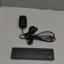 USB hubPowered USB hub, 11-Port hub Splitter10 USB 3.0 Data Transfer Port + 1 Smart Charging Port,Independent Switch (with LED Working Indicator) USB 3.0 Hub Powered with Power Adapter for Mac/PC