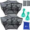 Drasry Black Fishing Bait Trap Foldable Fish Net for Minnow Crab Crayfish Crawdad Shrimp Trap Cast Net Dip Cage Collapsible Easy Use 4 6 Hole Fishing Accessories