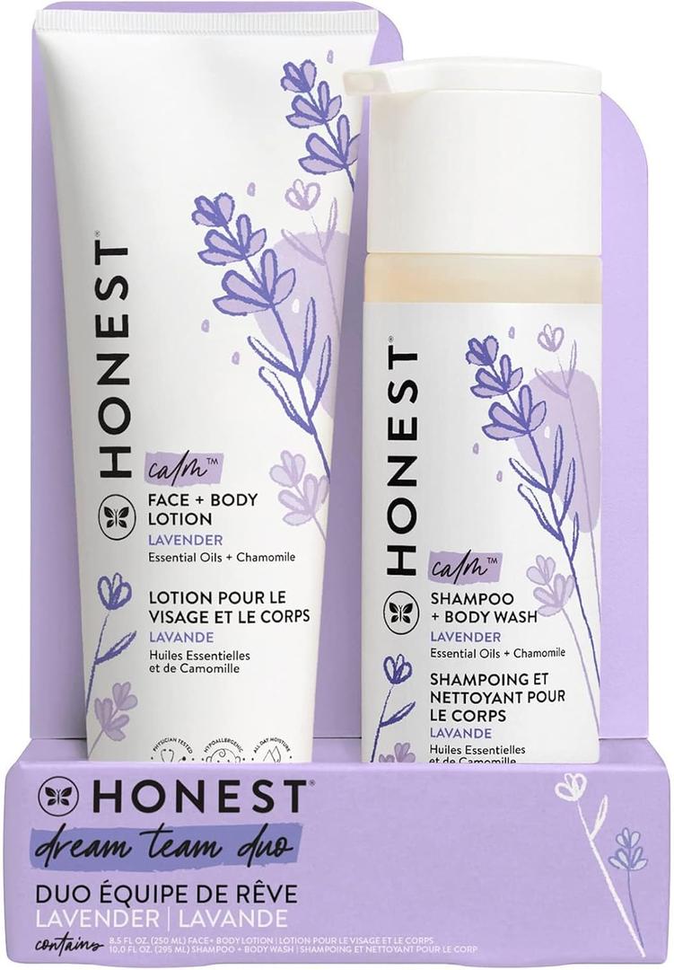 The Honest Company 2-in-1 Cleansing Shampoo and Body Wash Face Lotion Bundle, Gentle for Baby, Naturally Derived, Lavender Calm, 18.5 fl oz